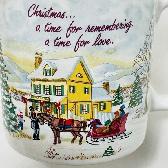 Vintage Russ Mug Set 2 Christmas European Blue Red Winter Snow Korea 8191 8329 - Picture 7 of 12